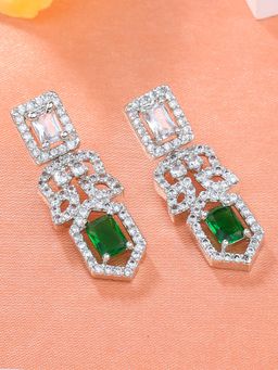 Estele - Rhodium Plated CZ Sparkling Designer Earrings with Green Crystals For Girls & Women