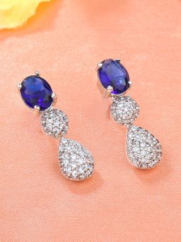 Estele - Rhodium Plated CZ Sparkling Drop Earrings with Blue Stones for Girls & Women