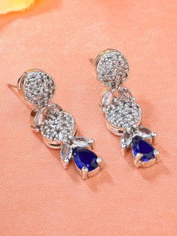 Estele - Rhodium Plated CZ Twinkling Drop Earrings with Blue Stones for Girls & Women