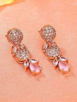 Estele - Rose Gold Plated CZ Twinkling Drop Earrings with Mint Pink Stones For Girls & Women