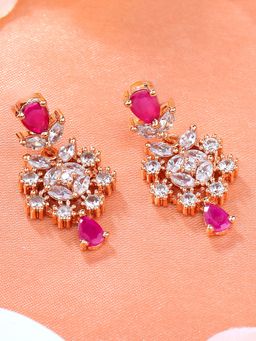 Estele - Rose Gold Plated CZ Ravishing Drop Earrings with Pink Stones For Girls & Women