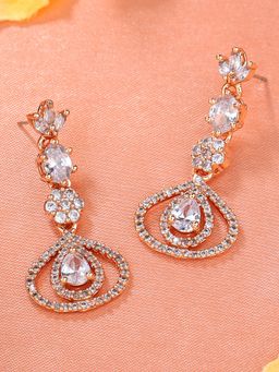 Estele - Rose Gold Plated CZ Dazzling Designer Drop Earrings with White Stones for Women
