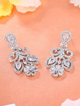 Estele - Rhodium Plated CZ Marvellous Drop Earrings with White Stones For Girls & Women