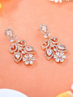 Estele - Rose Gold Plated CZ Marvellous Drop Earrings with White Stones For Girls & Women