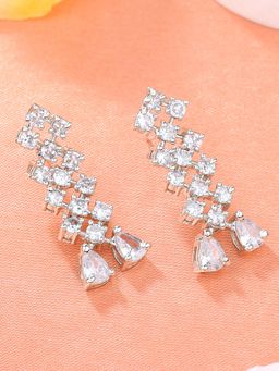 Estele - Rhodium Plated CZ Sparkling Earrings with White Stones For Girls & Women