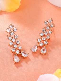 Estele - Rose Gold Plated CZ Sparkling Earrings with White Stones For Girls & Women