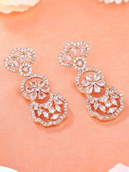 Estele - Rose Gold Plated CZ Fascinating Designer Drop Earrings with White Stones for Women