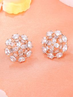 Estele - Rose Gold Plated CZ Floret Designer Stud Earrings with White Stones For Girl & Women