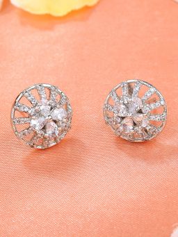Estele - Rhodium Plated CZ Twinkling Stud Earrings with White Stones For Girls & Women