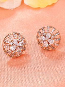 Estele - Rose Gold Plated CZ Twinkling Stud Earrings with White Stones for Girls & Women