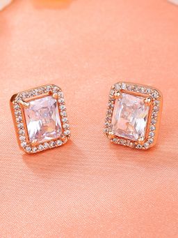 Estele - Rose Gold Plated CZ Square Designer Stud Earrings with White Stones For Girl & Women