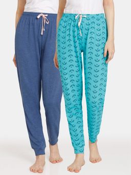 Zivame - Rosaline Rural Charm Knit Cotton Pyjama - Green Blue (Pack of 2)