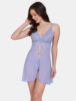 Zivame - Primrose Lace Babydoll With Thong - Jacaranda
