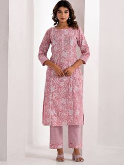 Aravalii - Pink Floral Kurta with Pant (Set of 2)