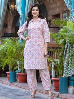 Aravalii - Pink Floral Print Style Kurta with Pant (Set of 2)