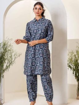 Aravalii - Blue Print Muslin Kurta with Salwar (Set of 2)
