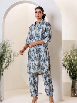 Aravalii - Sky Blue Print Muslin Kurta with Salwar (Set of 2)