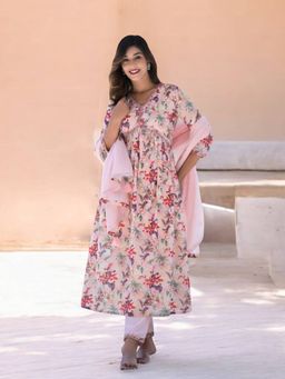 Aravalii - Light Pink Floral Anarkali with Pant and Dupatta (Set of 3)
