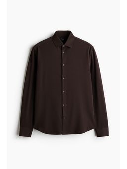 H&M - Men Brown Four-Way Stretch Slim Fit Shirt