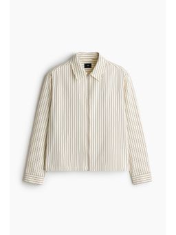 H&M - Men White Print-Motif Zipped Overshirt