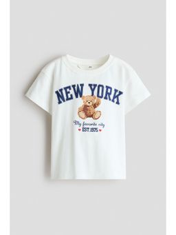 H&M - Girls White Appliqued Cotton T-Shirt