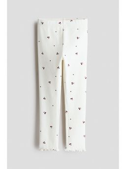 H&M - Girls White Ribbed Cotton Leggings