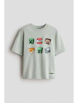 H&M - Boys Green Printed Cotton T-Shirt