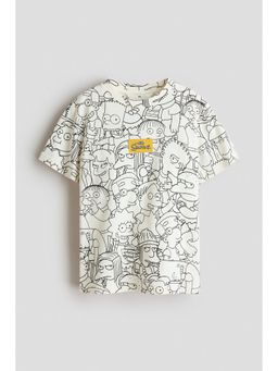H&M - Boys White Printed Cotton T-Shirt