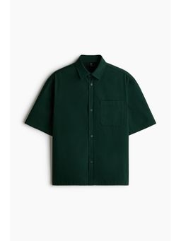 H&M - Men Green Relaxed Fit Embroidered-Motif Cotton Shirt