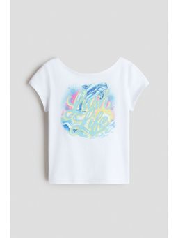 H&M - Girls White Print-Motif Cotton T-Shirt