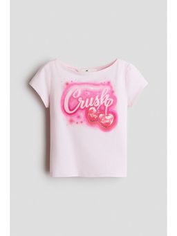 H&M - Girls Pink Print-Motif Cotton T-Shirt