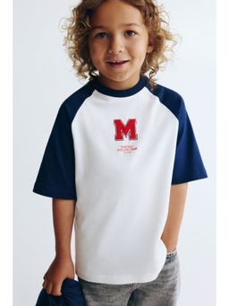 H&M - Boys White Print-Motif Raglan T-Shirt