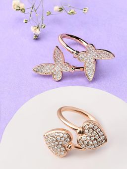 Zaveri Pearls - Set of 2 Rose Gold Contemporary Cubic Zirconia Finger Rings-ZPFK13485