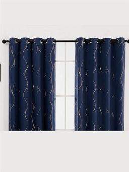 Urban Space - Blackout Curtains for Window with Eyelets & Tieback, 1 Piece - Wave Navy Blue (5 x 4)