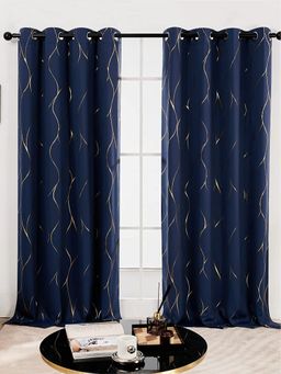 Urban Space - Blackout Curtains for Door with Eyelets & Tieback, 1 Piece - Wave Navy Blue (7 x 4)