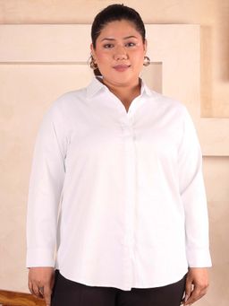 Indietoga Plus Size - Indietoga Women's Plus Size White Solid Cotton Formal Shirt