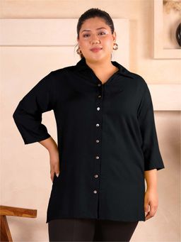 Indietoga Plus Size - Indietoga Women's Plus Size Black Solid Rayon Longline Shirt