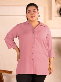 Indietoga Plus Size - Indietoga Women's Plus Size Pink Solid Rayon Longline Shirt