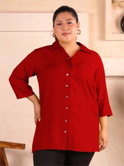 Indietoga Plus Size - Indietoga Women's Plus Size Maroon Solid Rayon Longline Shirt