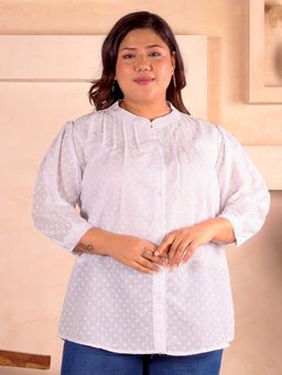 Indietoga Plus Size - Indietoga's Plus Size White Cotton Chikankari Embroidered Longline Shirt with Lining