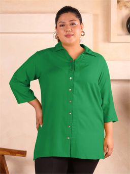 Indietoga Plus Size - Indietoga Women's Plus Size Green Solid Rayon Longline Shirt