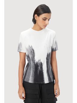 Genes Lecoanet Hemant - Slim Fit Raised Neck Top With Dart And Brush Stroke Print