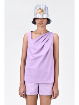 Genes Lecoanet Hemant - Cotton Poplin A-Line Sleeveless Top With Asymmetric Neck-Lavender