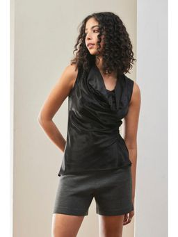Genes Lecoanet Hemant - Slim Fit Sleeveless Top With Gather Detail-Black