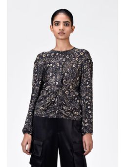 Genes Lecoanet Hemant - Straight Fit Viscose Satin Top With Twisted Knot And Animal Print