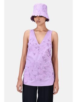 Genes Lecoanet Hemant - A-Line Top With Floral Applique-Lavender