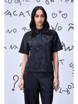 Genes Lecoanet Hemant - Card Beard Embroidery Regular Fit Top - Black