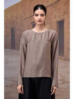 Genes Lecoanet Hemant - Textured Warm Beige Yoke-Gather Top