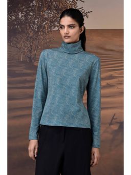 Genes Lecoanet Hemant - Retro Blue Micro-Dot High Neck Jersey Top