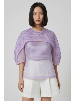 Genes Lecoanet Hemant - Lavender Embroidered Organza Overlay Top